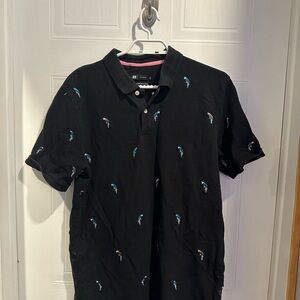 Men's Black Polo Shirt with Embroidered Design - Simons Large